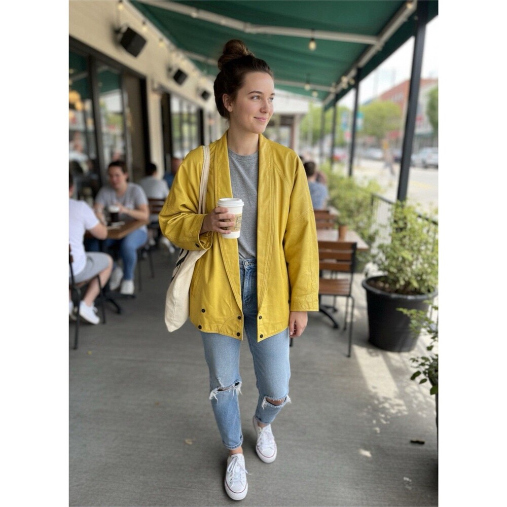 Vintage Winllit Yellow Genuine Lambskin Leather Jacket Statement Piece Retro 80s